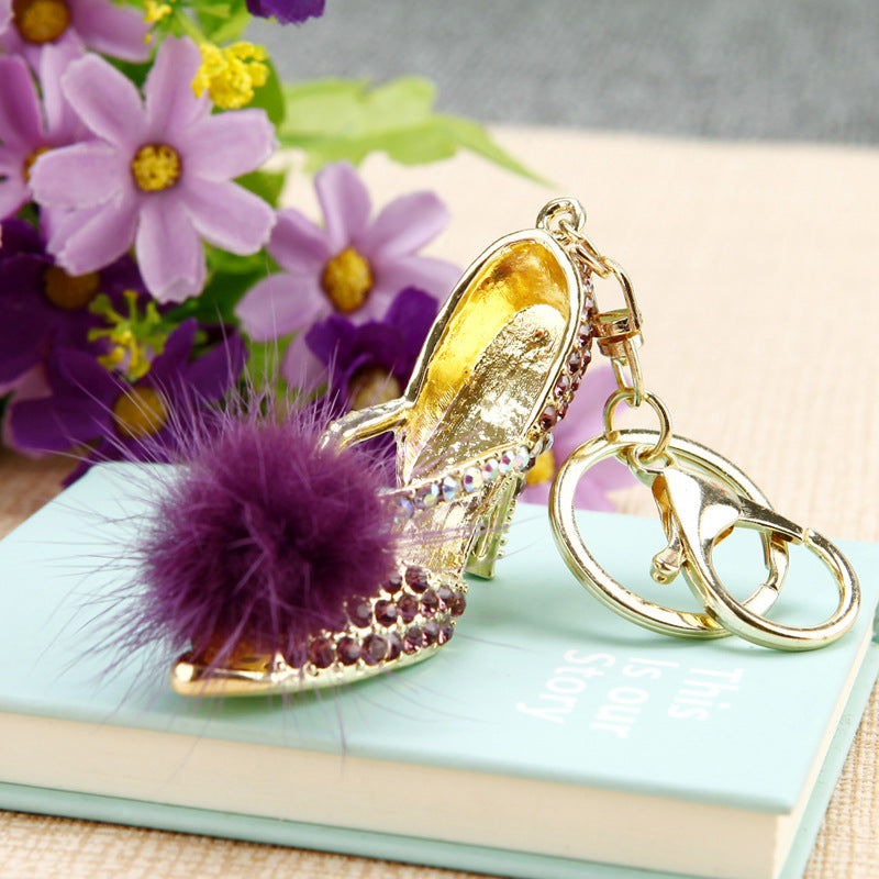 Wholesale Metal Rhinestone Pumpkin Carriage Keychain Bag Charm Pink Car Key Accessory Decorative Gift