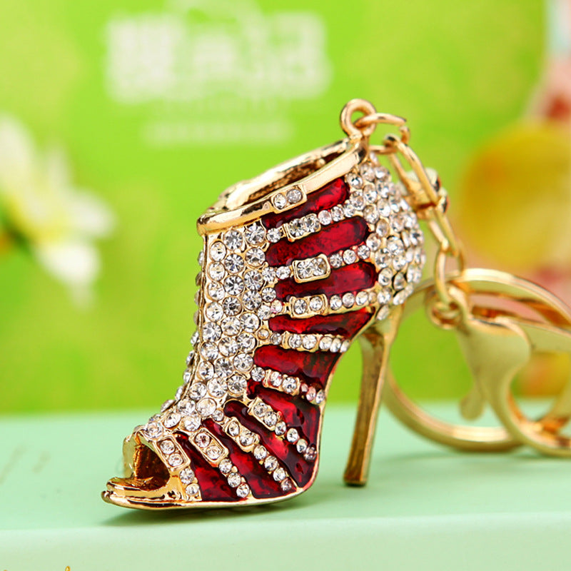 Wholesale Wave dot high heels rhinestone metal keychain
