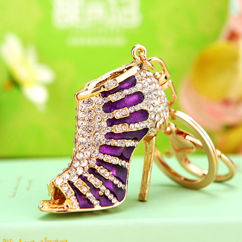 Wholesale Wave dot high heels rhinestone metal keychain