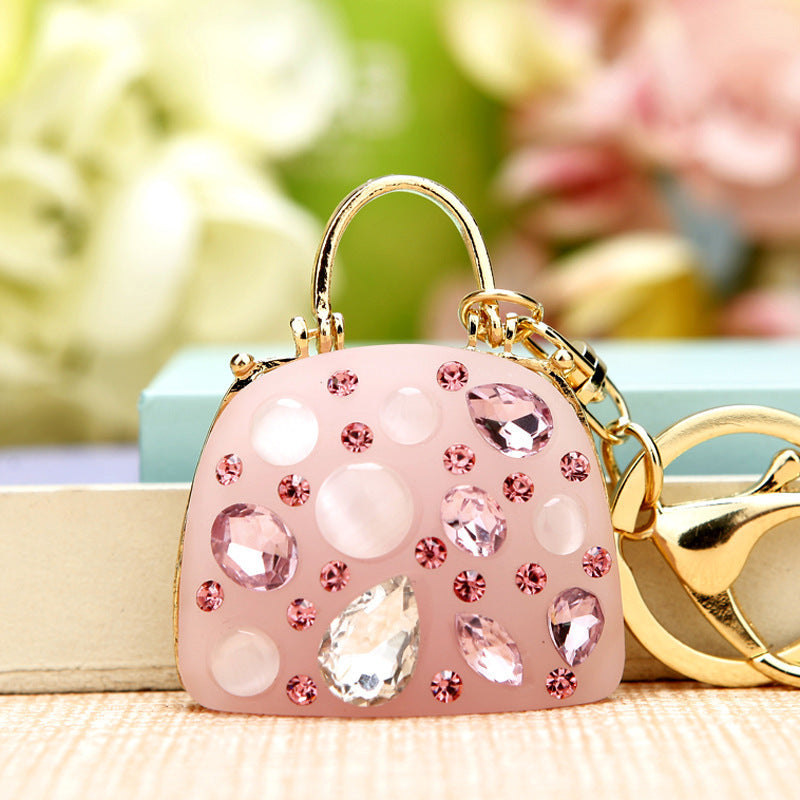 Wholesale Metal Rhinestone Pumpkin Carriage Keychain Bag Charm Pink Car Key Accessory Decorative Gift