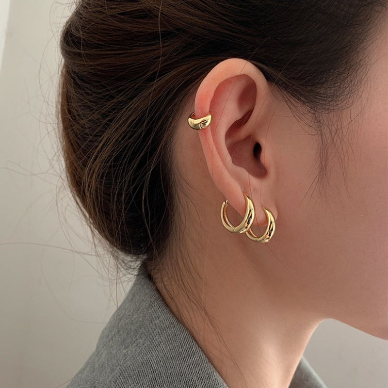 Wholesale Smooth European and American Fashionable Versatile Simple Copper Gold-plated Earrings