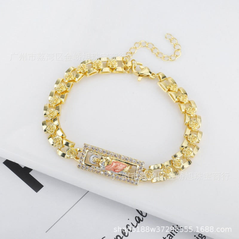 Wholesale Drip Oil Jesus Rose Cuban Metal Bracelet