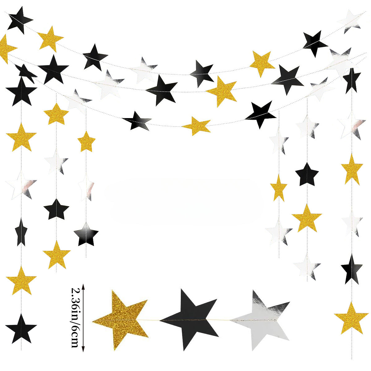 Wholesale Paper Black Gold Glitter Powder Round Sheet Star Flower Hanging Decorations