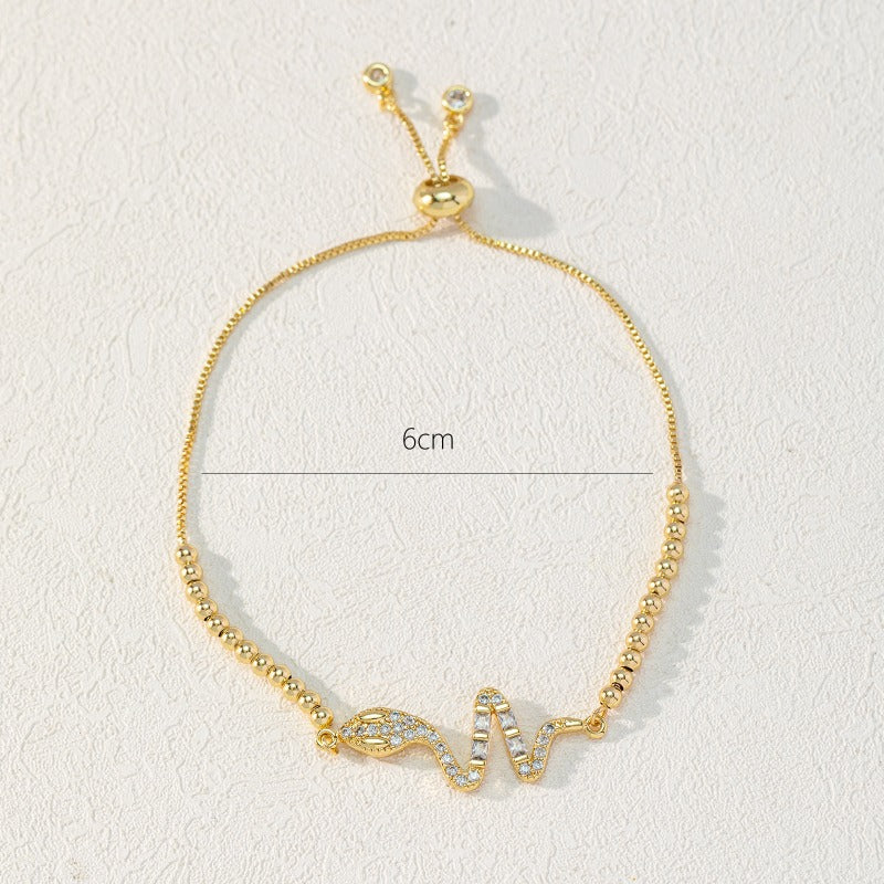 Wholesale Pickaxe Colored Diamond Gold Snake Animal Bracelet