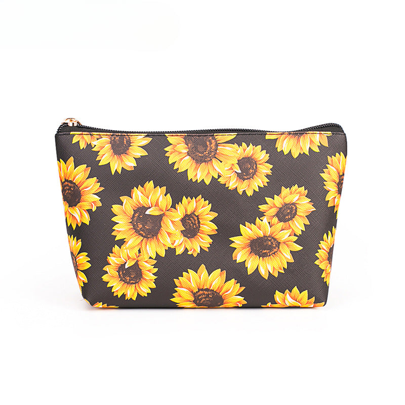 Wholesale PU Sunflower Makeup Bag, Toilet Bag, Large Capacity Storage Bag