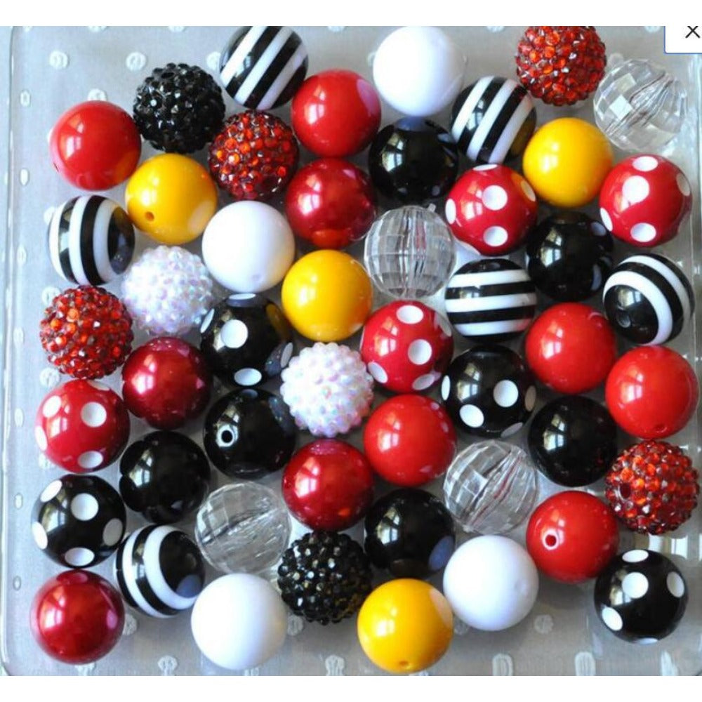 Wholesale 50pcs Black Red 20MM Acrylic Large Beads Mixed Color Mixed Combination Beads Loose Beads