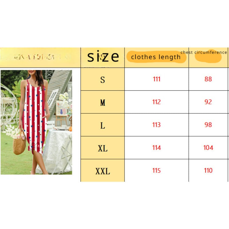 Wholesale Independence Day Flag Printed Suspender Pocket Fashion Dress