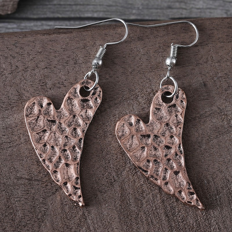 Wholesale Simple Retro Heart-shaped Textured Pendant Personality Versatile Love Pattern Earrings
