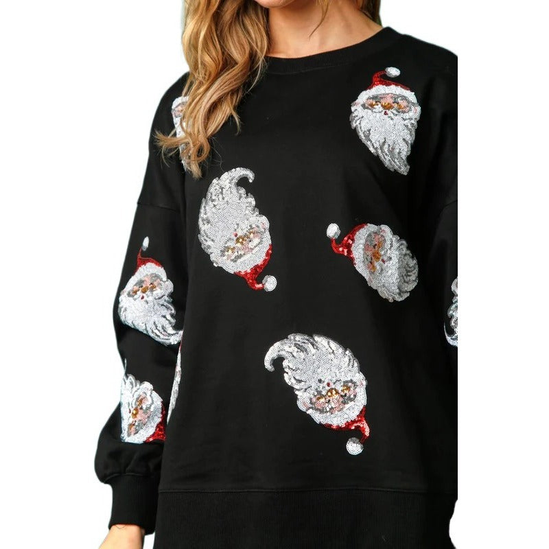 Wholesale Autumn and Winter Round Neck Casual Loose Christmas Sequin Women Clothes