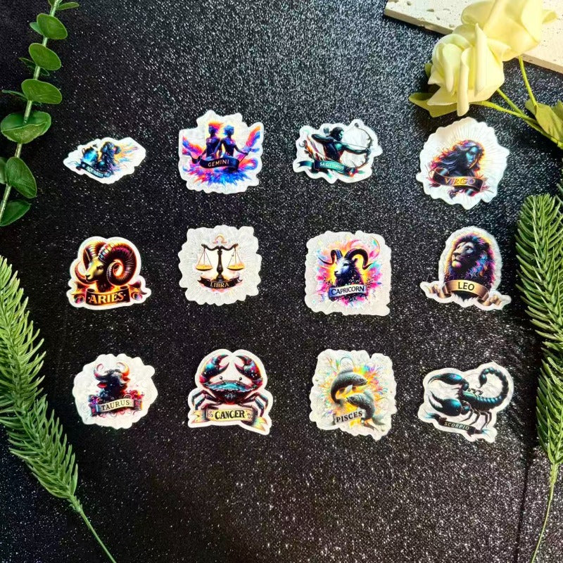 Wholesale 12pcs/Pack Twelve Zodiac Signs DIY Acrylic Flatbacks for Badge Reels Keychains