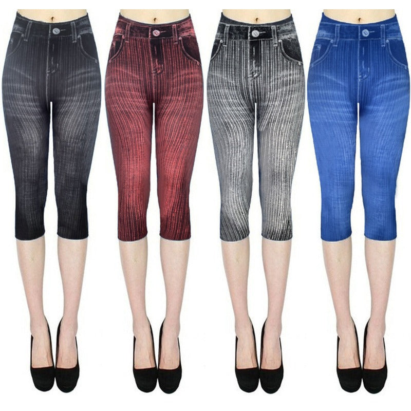 Wholesale Stretch Denim Leggings with Slim Fit and Raised Hips, Printed One-piece Pants