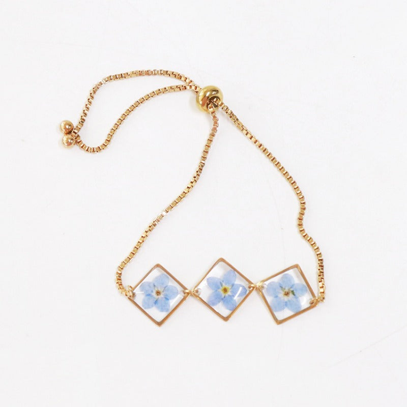 Wholesale 6pcs Geometric Blue Flower Real Flower Bracelet