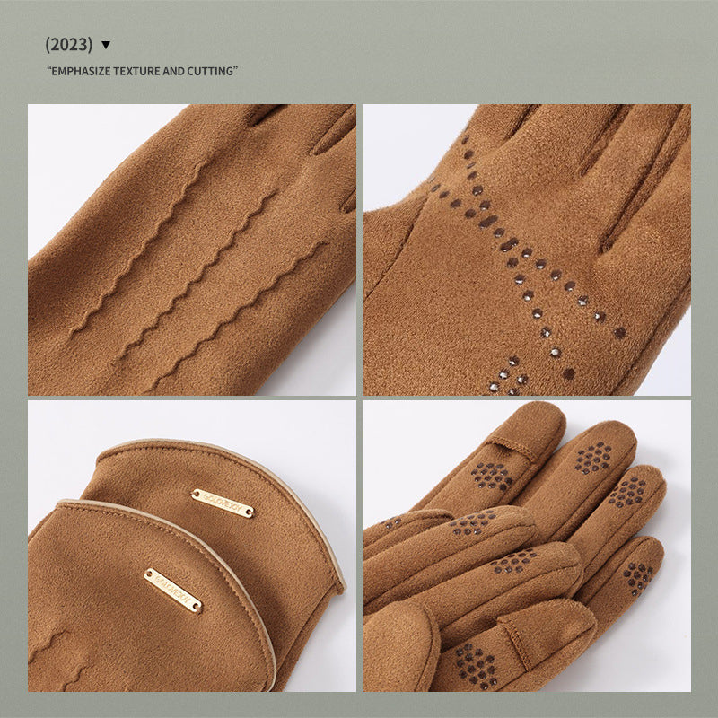 Wholesale Autumn and Winter Suede Outdoor Cycling Thickened Warm Gloves