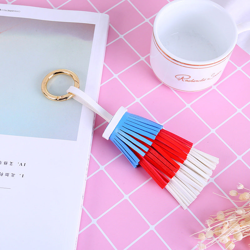 Wholesale Rainbow Tassel Color Matching PU Metal Keychain