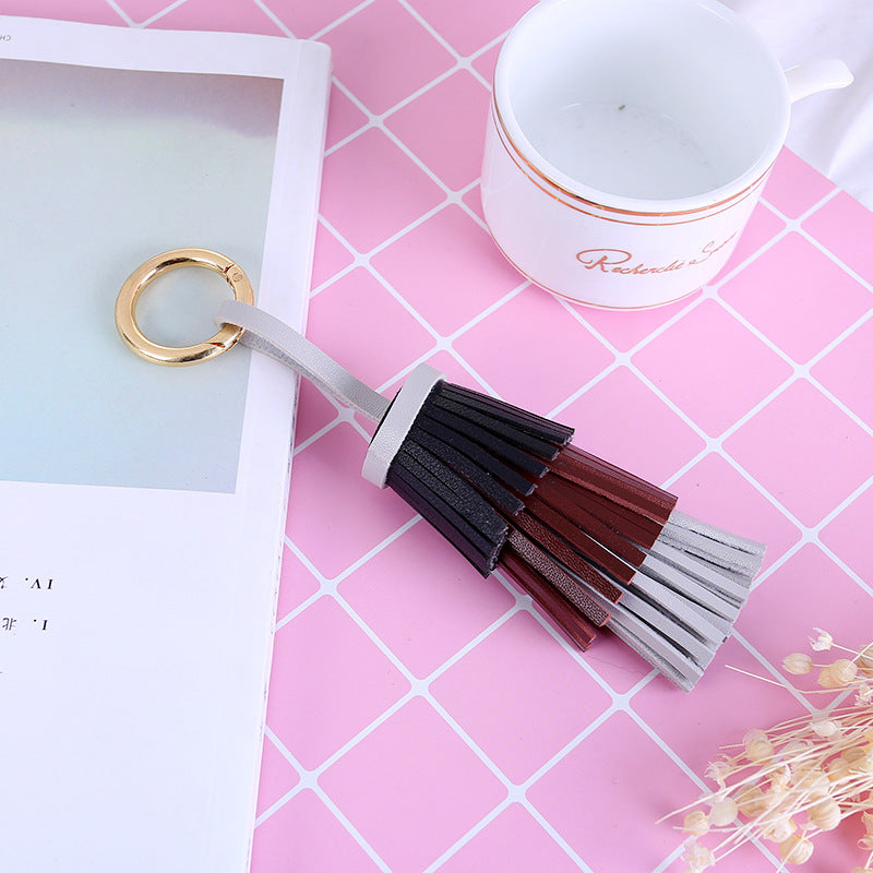 Wholesale Rainbow Tassel Color Matching PU Metal Keychain