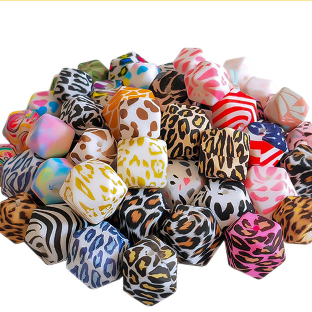 Wholesale 10PCS Silicone Hexagonal Watermark Octagonal Round Beads