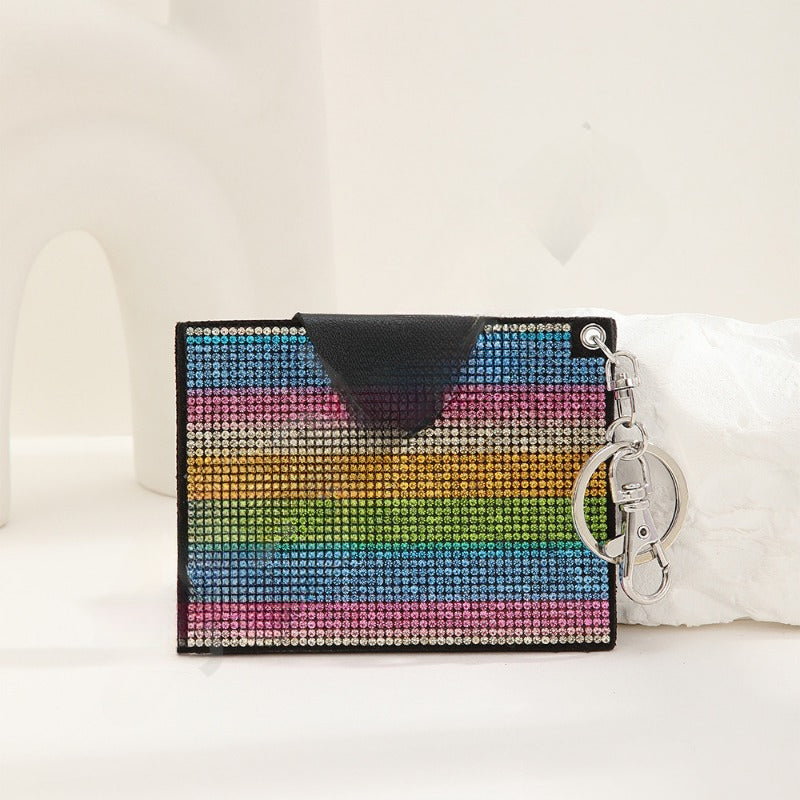 Wholesale Fashion Colorful Rhinestone Credit Card Holder Coin Purse Leopard Print Colorful Card Holder Leather Keychain