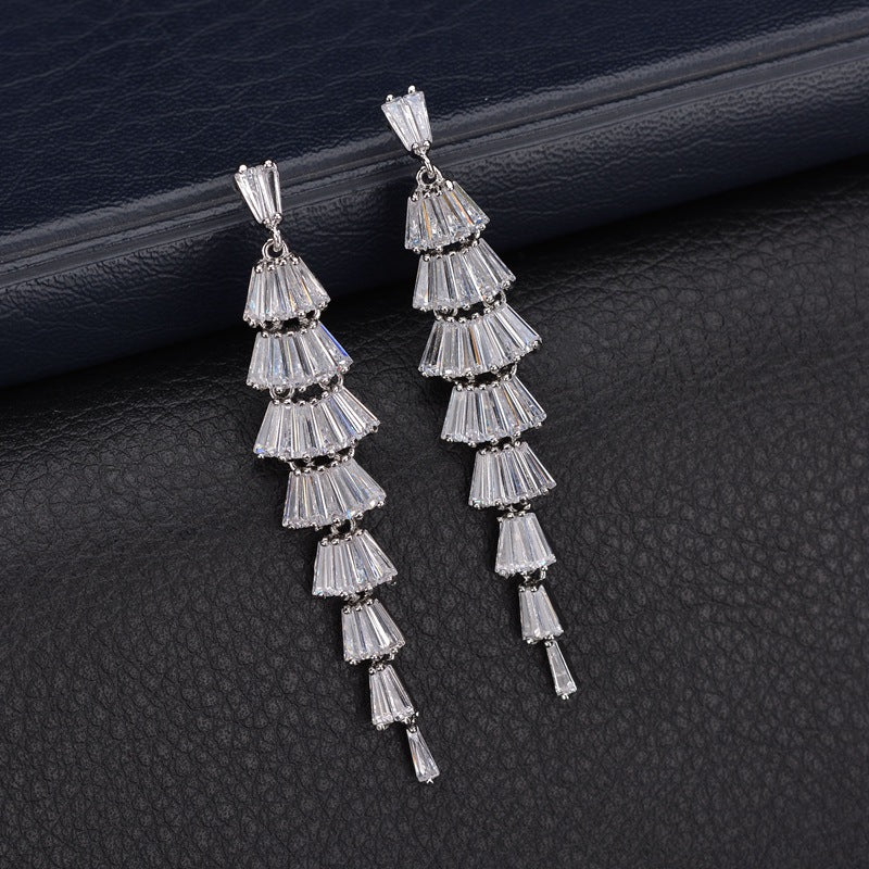 Wholesale Copper inlaid zircon intricate leaf earrings