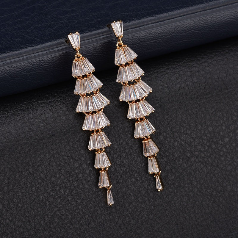 Wholesale Copper inlaid zircon intricate leaf earrings