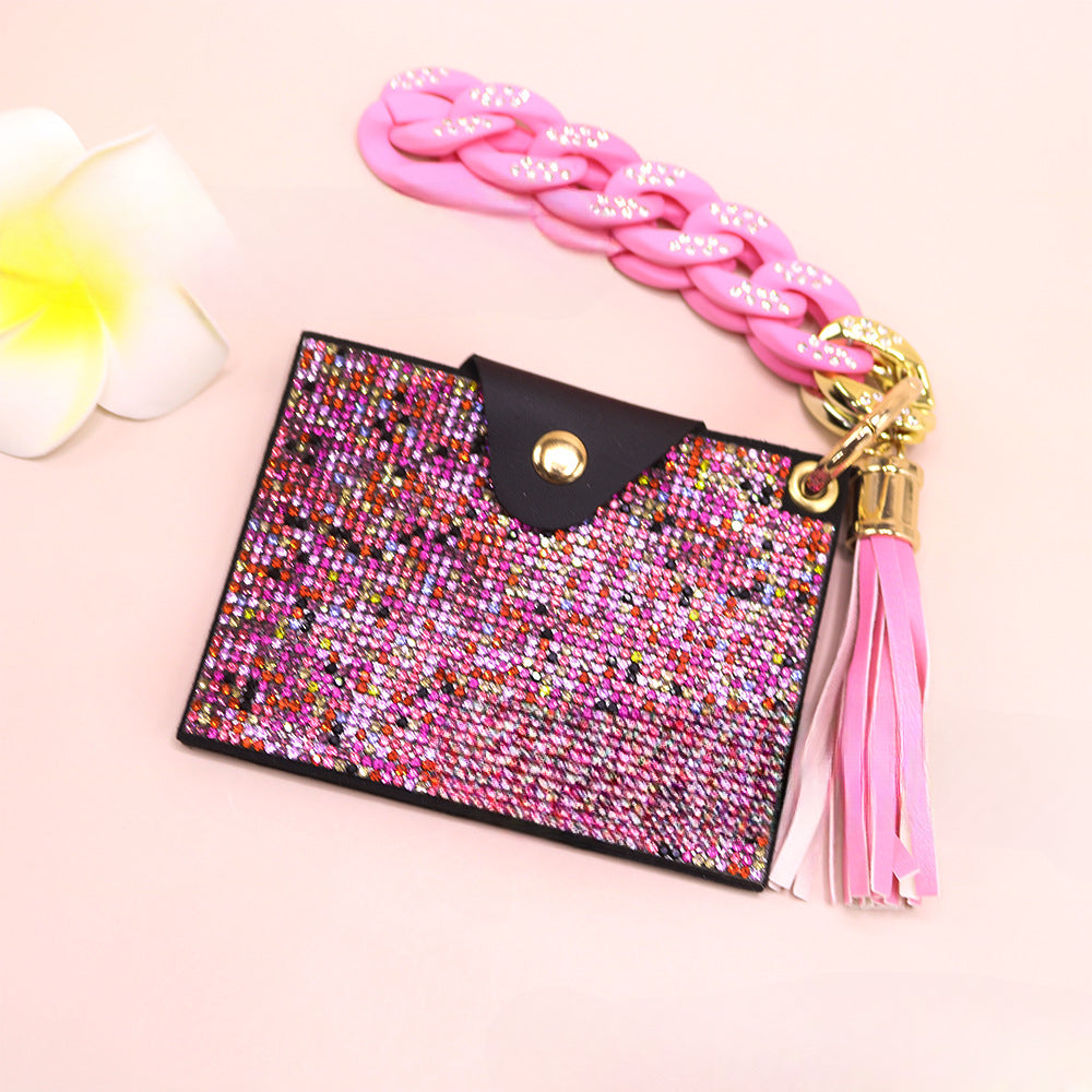 Wholesale Diamond Card Holder Acrylic Bracelet Key Ring Coin Purse ID Bag Key Chain