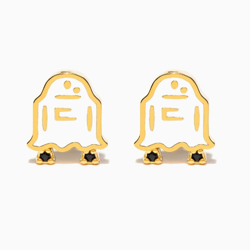 Wholesale Halloween Creative Copper Gold-plated Funny Oil Drop Zircon Cartoon Pumpkin Ghost Earrings