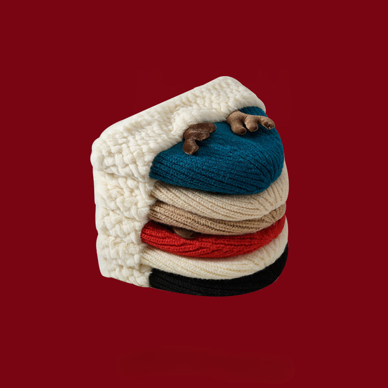 Wholesale Christmas Deer Antler Plush Knitted Hat