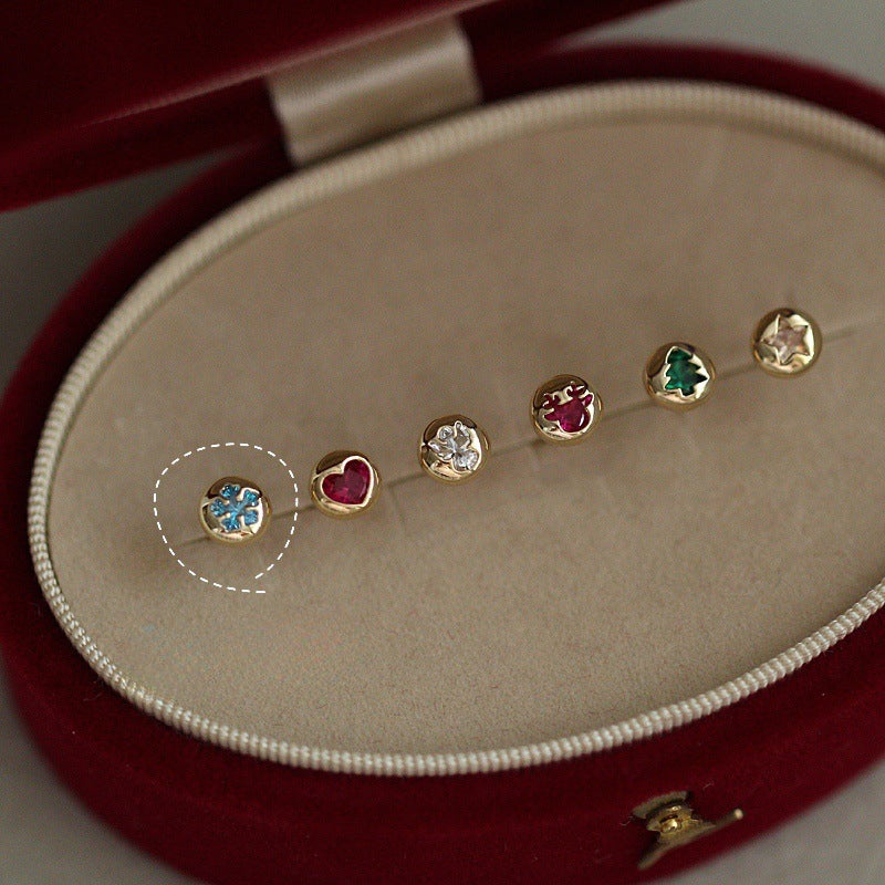 Wholesale Asymmetrical Zircon S925 Sterling Silver Christmas Stud Earrings