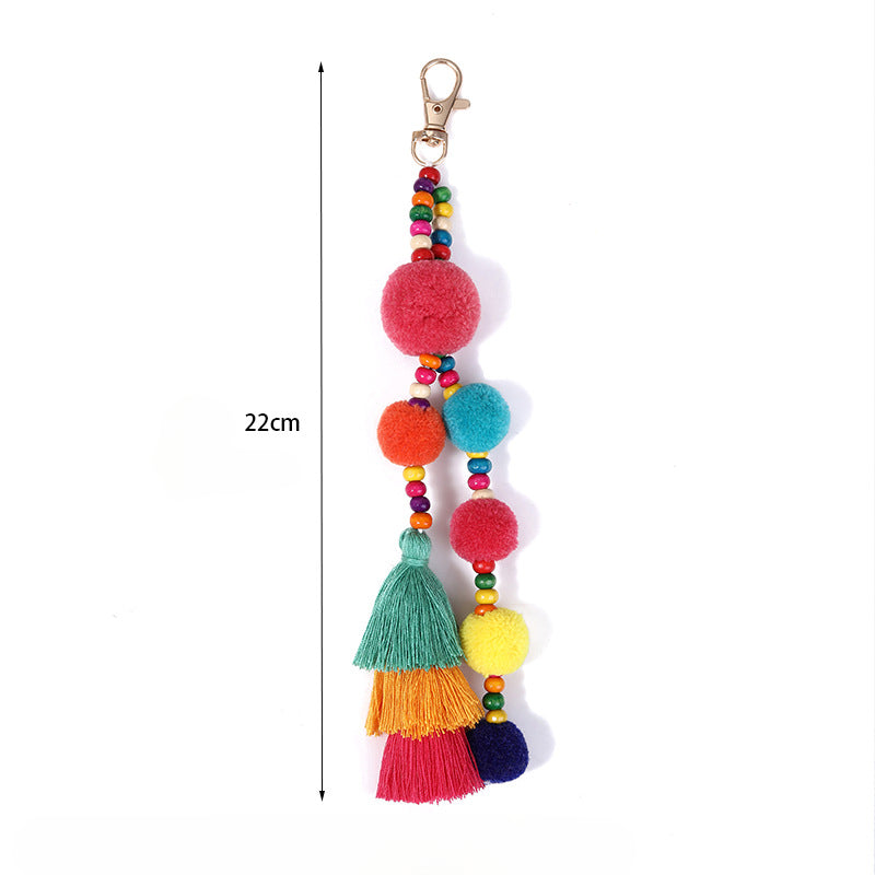 Wholesale Colorful Fur Ball Tassel Alloy Keychain