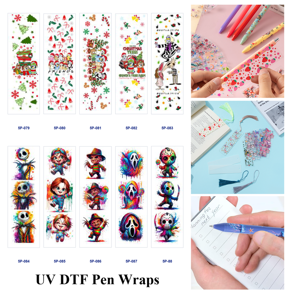Wholesale 2/ 8/ 16pcs Vibrant Graffiti Christmas Ornament Dark Spooky Art Character Print Pen and Bookmark Stickers UV DTF Wraps OLY Exclusive