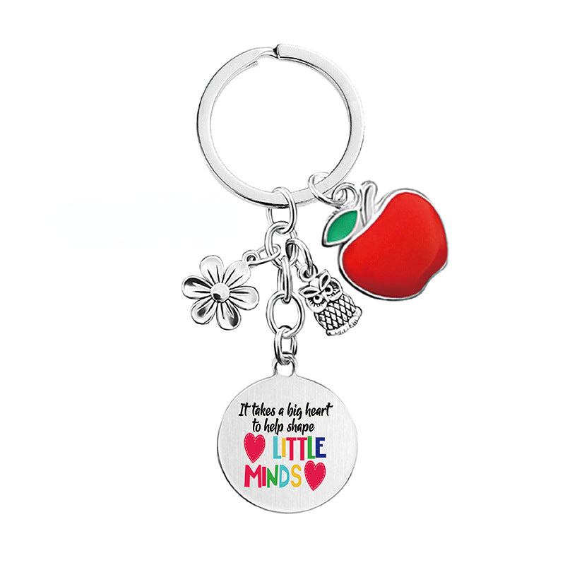 Wholesale Owl Apple Thanksgiving Teacher's Day Commemorative Gift Metal Keychain