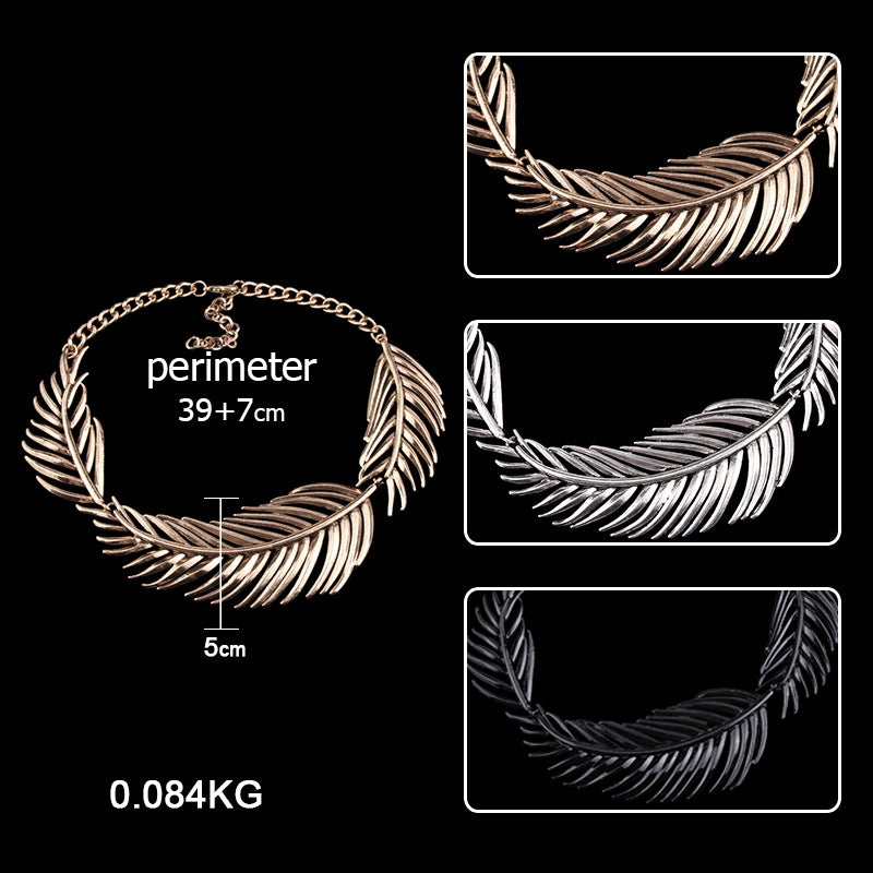 Wholesale Punk Style Exaggerated Metal Leaf Necklace Retro Clavicle Chain