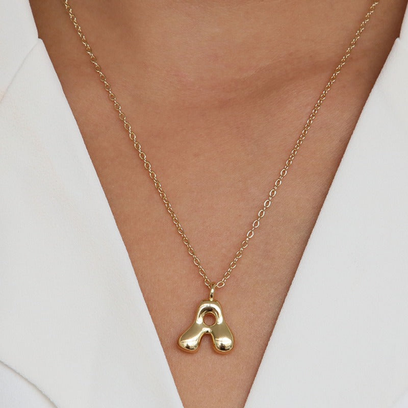 Wholesale 18k Gold Copper Polished Bubble Balloon Letter Necklace