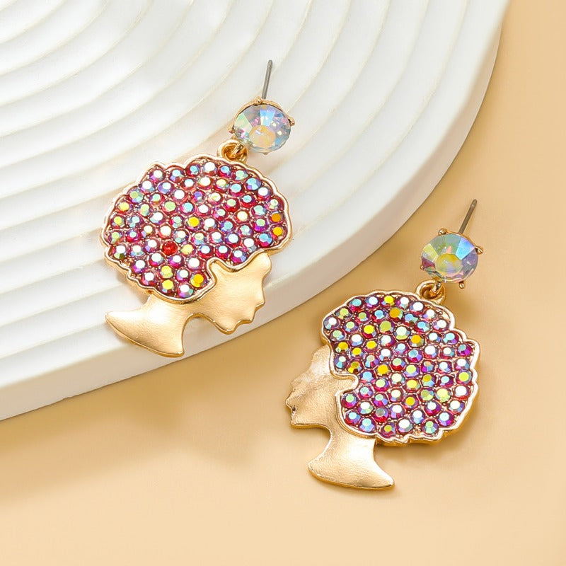 Wholesale Afro Curly Hair Full Diamond Earrings