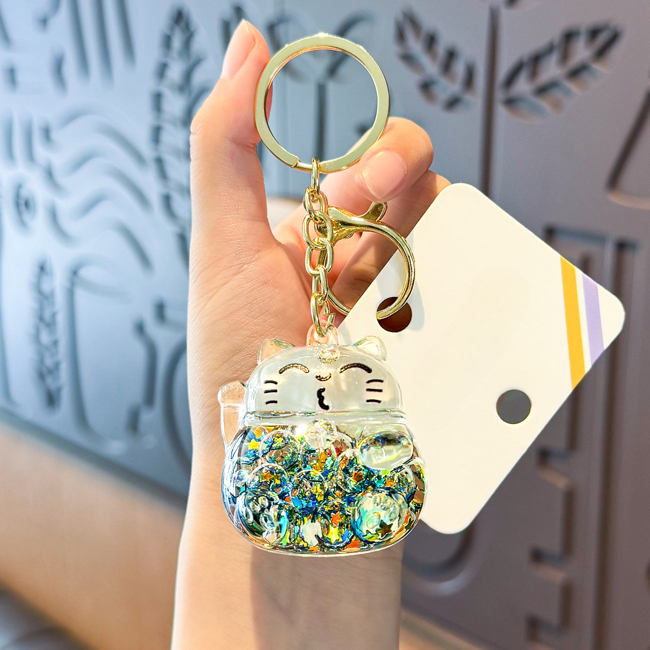 Wholesale Cute Quicksand Glow-in-the-dark Beckoning Cat Keychain