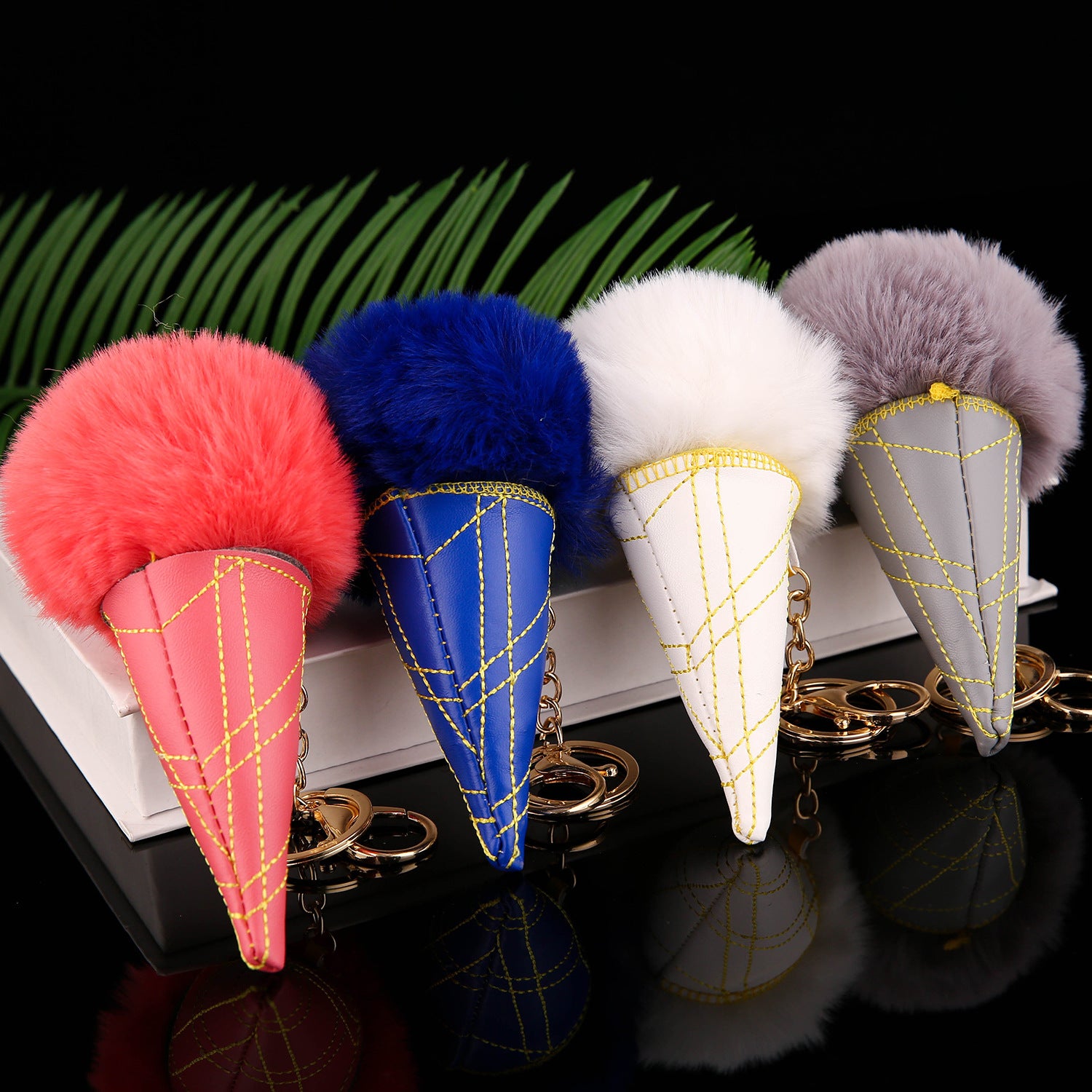 Wholesale Trendy Plush Ice Cream Cone Keychain Bag Charm Red Fur Ball Pendant Boutique Resale Accessory