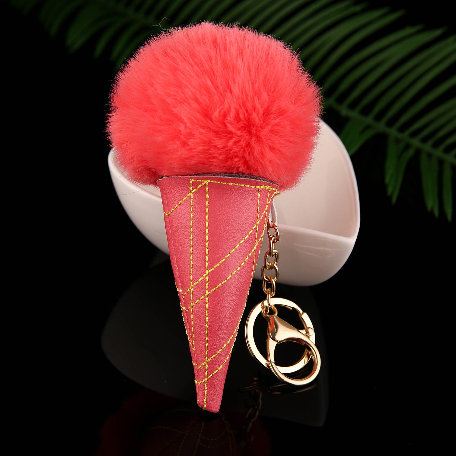 Wholesale Trendy Plush Ice Cream Cone Keychain Bag Charm Red Fur Ball Pendant Boutique Resale Accessory