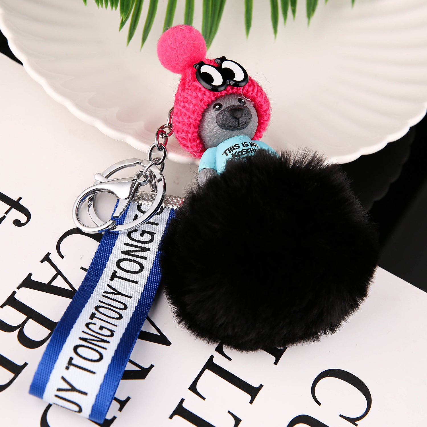 Wholesale Black Sleeping Baby Cartoon Plush Keychain Stylish Bag Charm For Car Keys