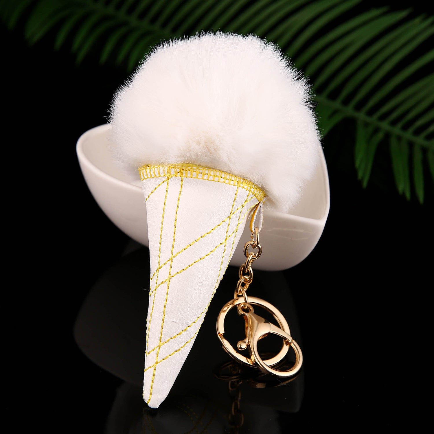 Wholesale Trendy Plush Ice Cream Cone Keychain Bag Charm Red Fur Ball Pendant Boutique Resale Accessory