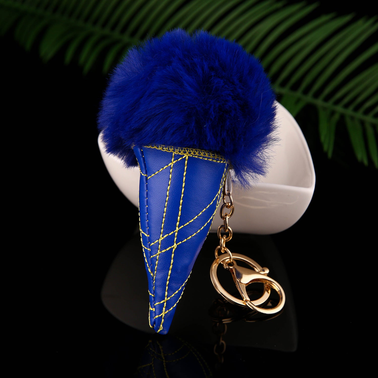 Wholesale Trendy Plush Ice Cream Cone Keychain Bag Charm Red Fur Ball Pendant Boutique Resale Accessory