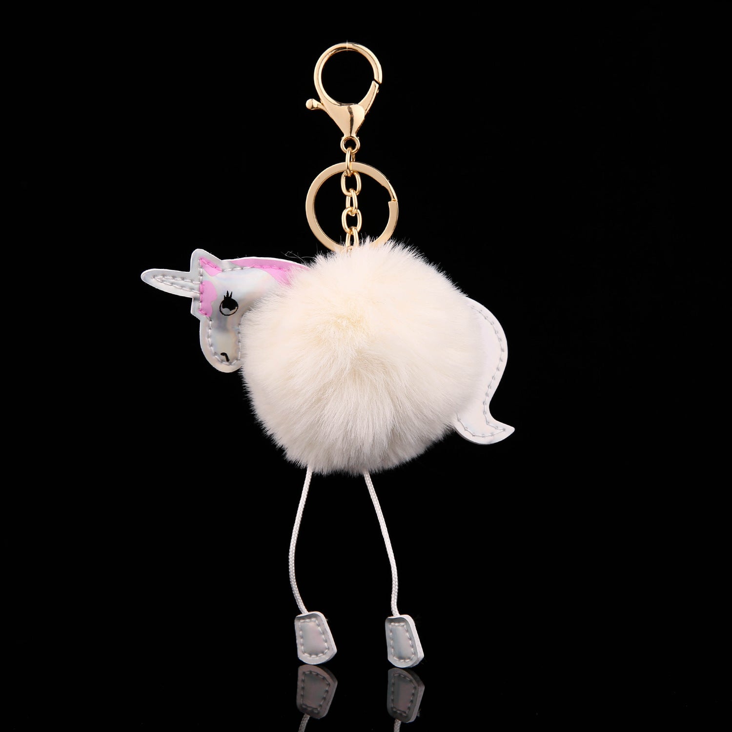 Wholesale Cartoon Unicorn Plush Keychain With PU Leather Strap Grey Furry Ball Birthday Gift Bag Charm Resale Accessory