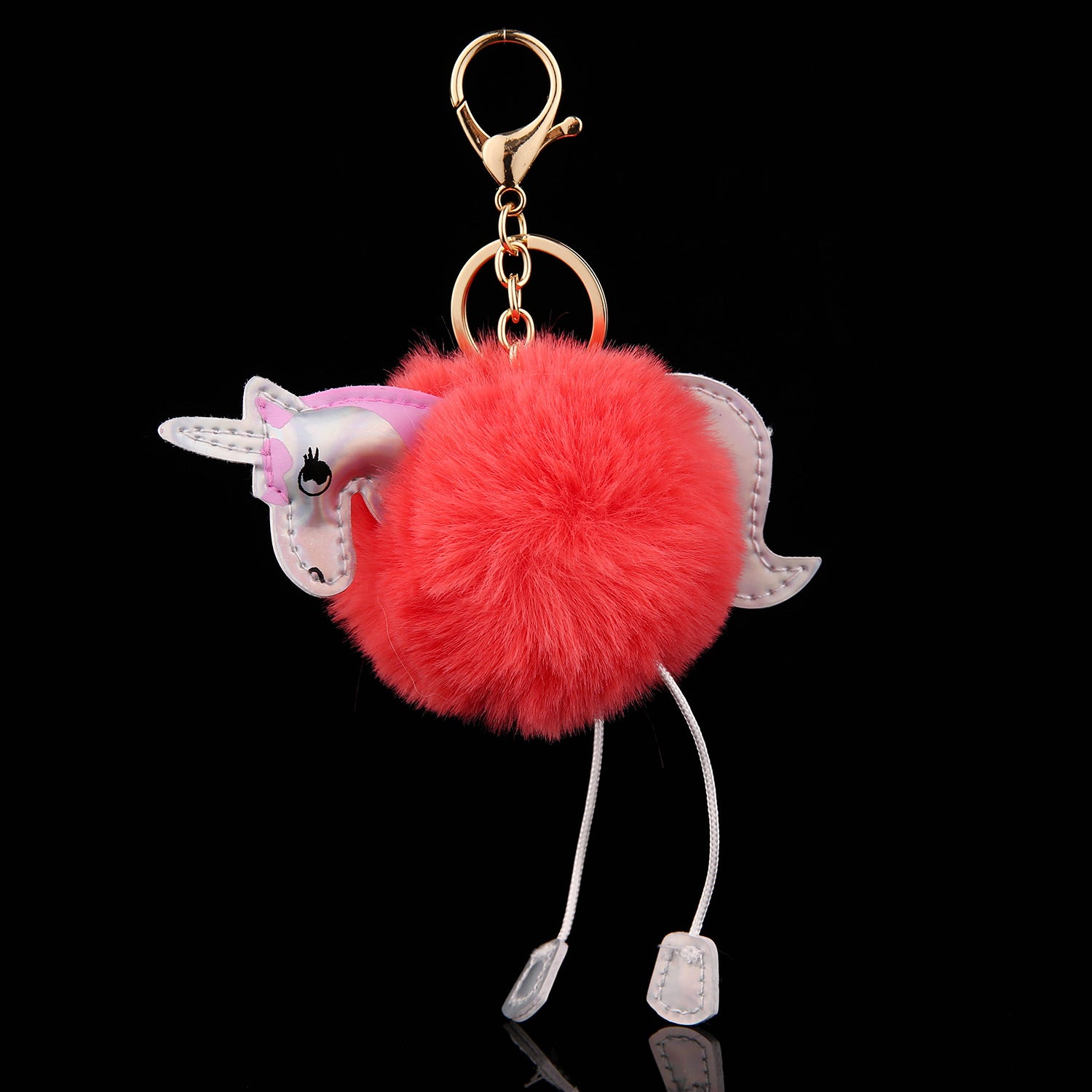 Wholesale Cartoon Unicorn Plush Keychain With PU Leather Strap Grey Furry Ball Birthday Gift Bag Charm Resale Accessory