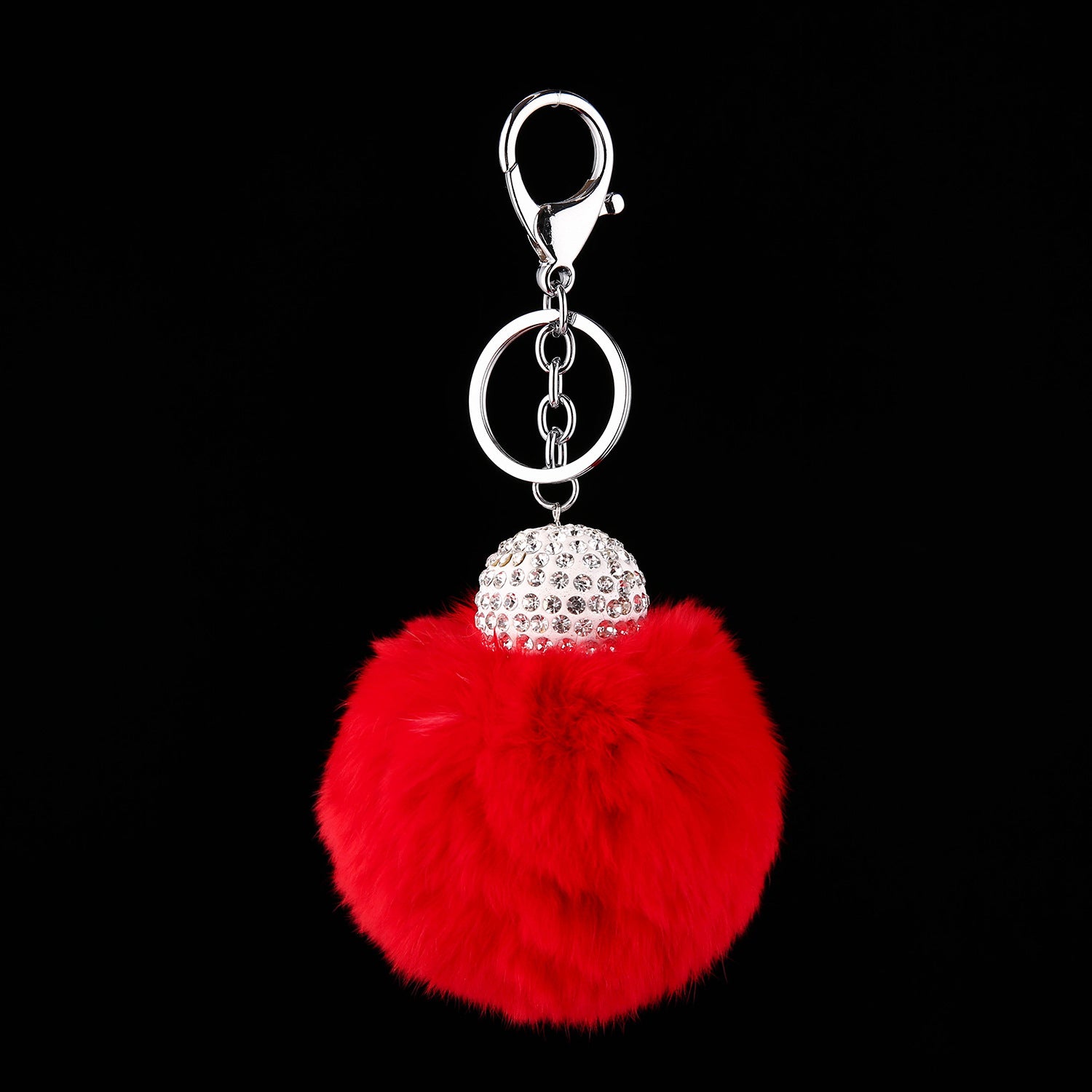 Wholesale Faux Fur Rhinestone Ball Keychain Plush Animal Bag Charm Decorative Gift For Purse Car Key