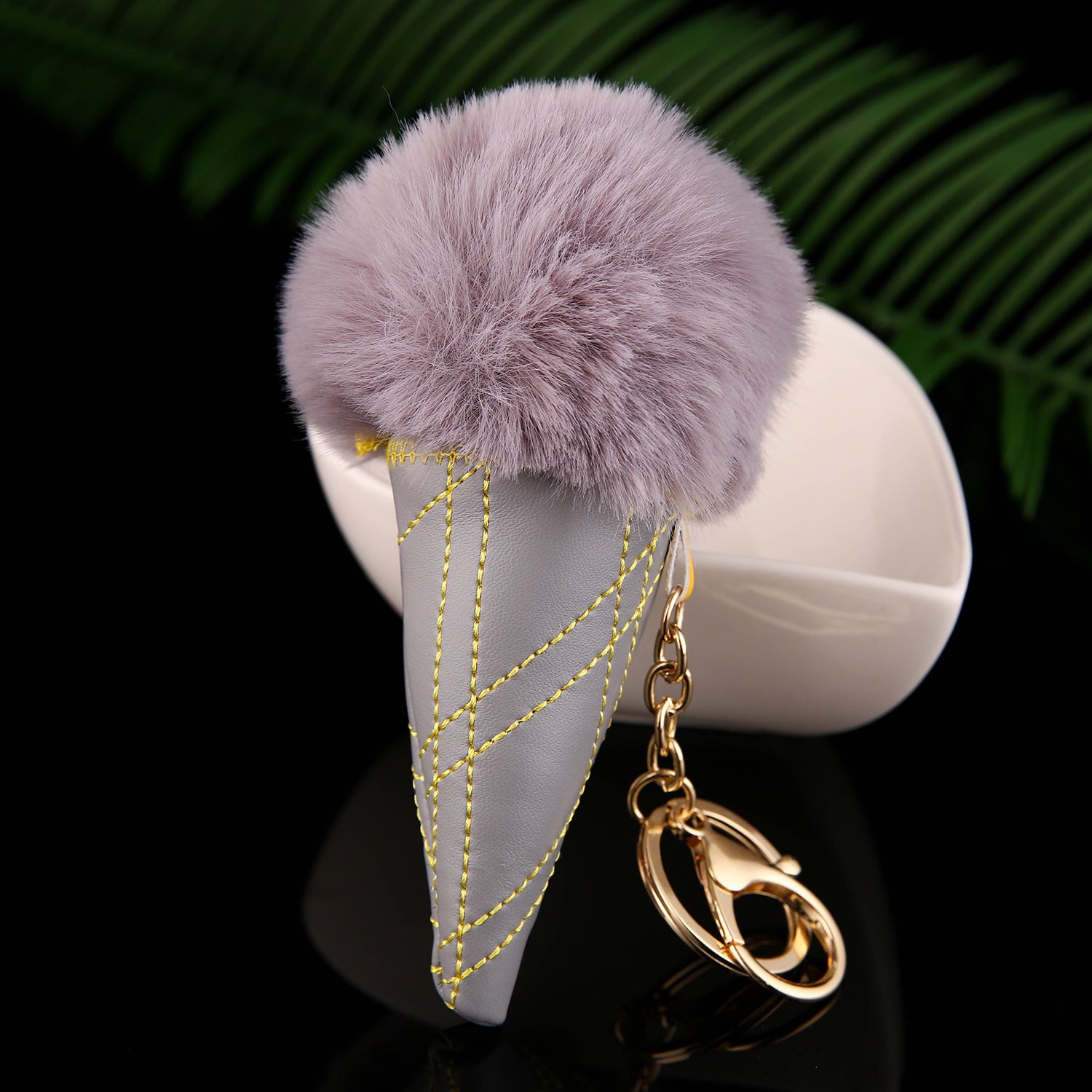 Wholesale Trendy Plush Ice Cream Cone Keychain Bag Charm Red Fur Ball Pendant Boutique Resale Accessory