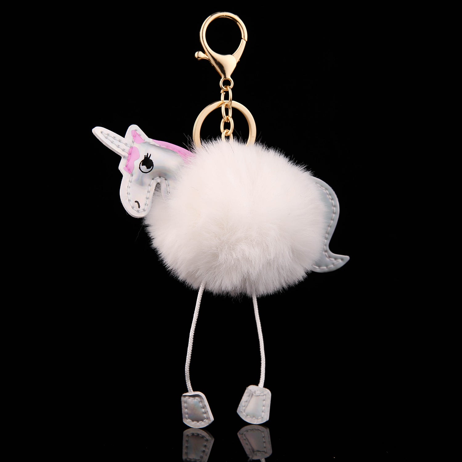Wholesale Cartoon Unicorn Plush Keychain With PU Leather Strap Grey Furry Ball Birthday Gift Bag Charm Resale Accessory