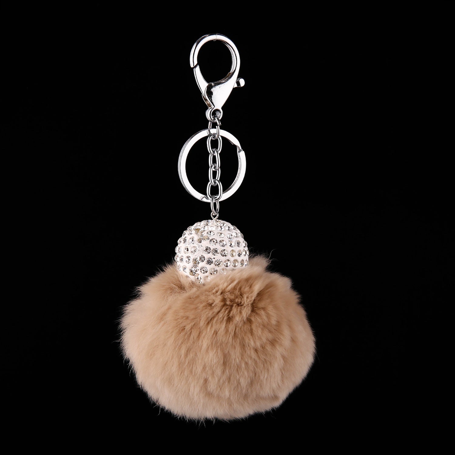 Wholesale Faux Fur Rhinestone Ball Keychain Plush Animal Bag Charm Decorative Gift For Purse Car Key