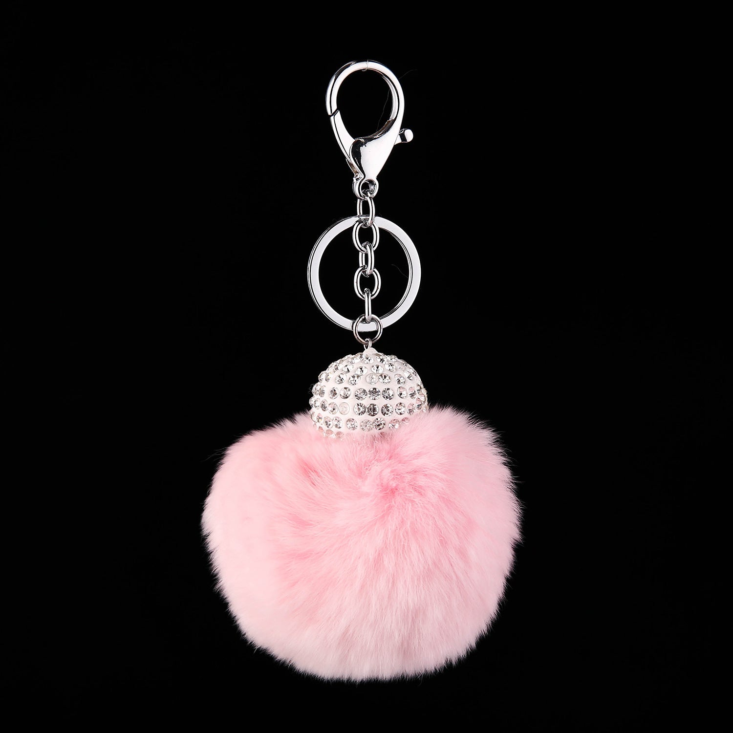 Wholesale Faux Fur Rhinestone Ball Keychain Plush Animal Bag Charm Decorative Gift For Purse Car Key