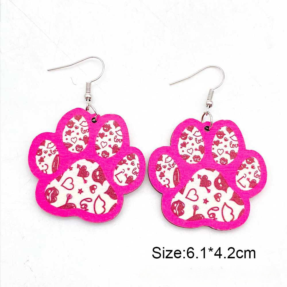 Wholesale Valentine's Day Wooden Earrings Pink Cat Claw LOVE Love Earrings