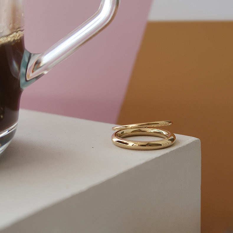 Wholesale double layered titanium steel gold-plated smooth ring