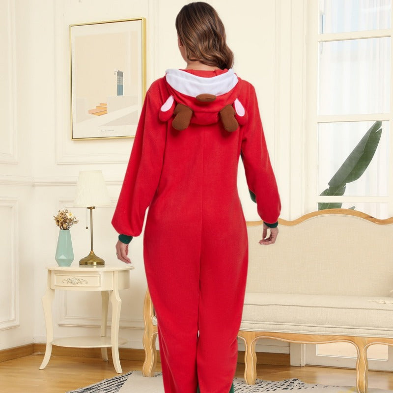 Wholesale Autumn and Winter Polar Fleece Animal Cartoon One-piece Cute Deer Hooded Pajamas