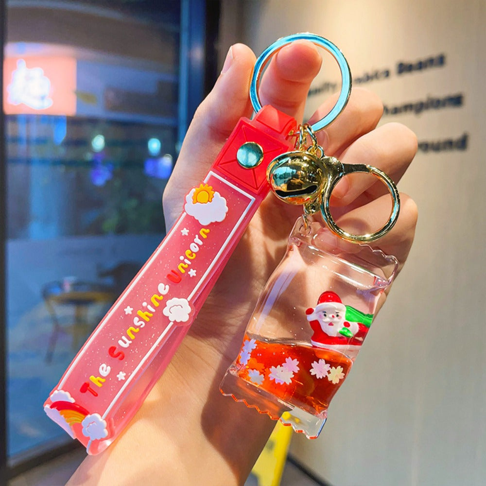 Wholesale Acrylic Floating Christmas Cartoon Acrylic Liquid Keychain